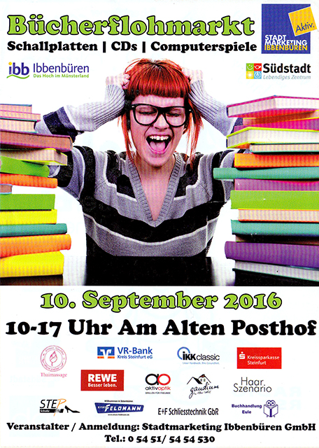 Flyer Bücherflohmarkt 10.9.2016 im Alten Posthof